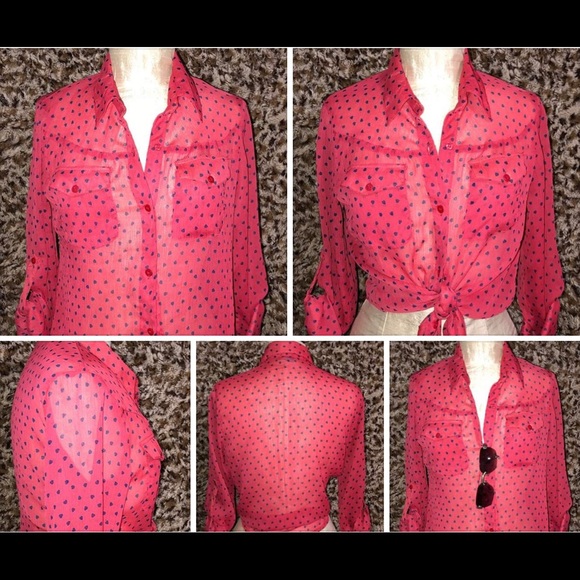 HEART PRINT MESH SHEER BLOUSE - Picture 7 of 7